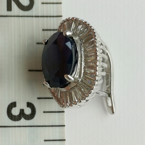 Sapphire Earrings Sterling Silver Omega Back - Picture 13 of 15